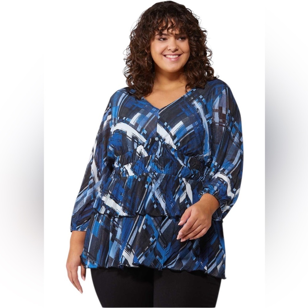 CATO Layered V-Neck Long Sleeve Blouse Size: M